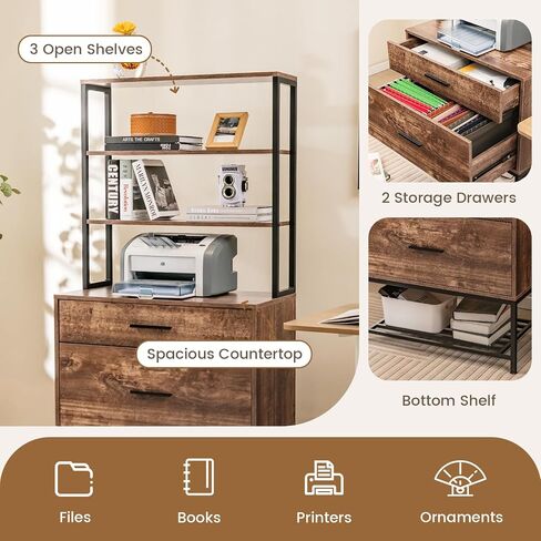 Giantex Tall-Drawer File Cabinet-خزانة الملفات مع محطة الشحن ، ورفوف التخزين ذات 3 مستويات ، ودرج كبير ، ومجلدات ملفات معلقة ، والحجم القانوني للحرف A4 ، ومكتب الطابعة للمكتب المنزلي (رمادي) in Kuwait