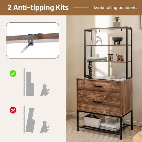 Giantex Tall-Drawer File Cabinet-خزانة الملفات مع محطة الشحن ، ورفوف التخزين ذات 3 مستويات ، ودرج كبير ، ومجلدات ملفات معلقة ، والحجم القانوني للحرف A4 ، ومكتب الطابعة للمكتب المنزلي (رمادي) in Kuwait