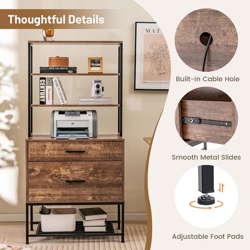 Giantex Tall-Drawer File Cabinet-خزانة الملفات مع محطة الشحن ، ورفوف التخزين ذات 3 مستويات ، ودرج كبير ، ومجلدات ملفات معلقة ، والحجم القانوني للحرف A4 ، ومكتب الطابعة للمكتب المنزلي (رمادي) in Kuwait