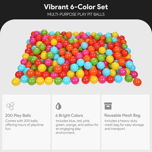 2.3-Inch Phthalate Free BPA Free Non-Toxic Crush Proof Play Balls Pit Balls- 6 Bright Colors in Reusable and Durable Storage Mesh Bag with Zipper, 200-Count in Saudi Arabia