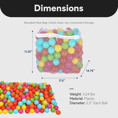 2.3-Inch Phthalate Free BPA Free Non-Toxic Crush Proof Play Balls Pit Balls- 6 Bright Colors in Reusable and Durable Storage Mesh Bag with Zipper, 200-Count in Saudi Arabia