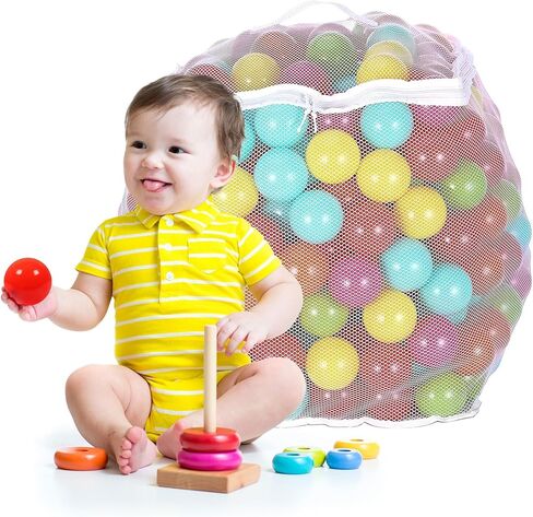 2.3-Inch Phthalate Free BPA Free Non-Toxic Crush Proof Play Balls Pit Balls- 6 Bright Colors in Reusable and Durable Storage Mesh Bag with Zipper, 200-Count in Saudi Arabia