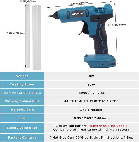 100W Hot Glue Gun, Cordless Glue Gun for Milwaukee 18V Lithium-Ion Battery with 20Pcs 0.43" Glue Sticks and Insulated Copper Nozzle, Hot Glue Gun Kit (Tool Only, Battery NOT Included) in Kuwait