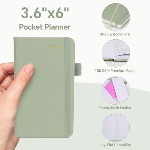 2025-2026 Pocket Weekly Planner للمحفظة ، كتاب تقويم صغير 3.6 "× 6" ، مخطط العام الدراسي مع عرض شهري وأسبوعي ، أجندة غلاف مع مرجعية وحزام ، صفحات ملاحظات غير مؤرخة ، للنساء ، المعلم ، العمل ، Sage Green in Kuwait