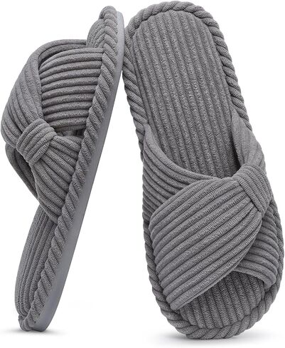 Evshine Summer House Slippers for Women Corduroy Open Toe Indoor Slippers | Stylish Cross Bow Design, High-Density Memory Foam, Lightweight & Foldable in Saudi Arabia