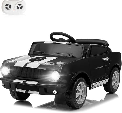 Winado 12V Licensed Shelby Electric Car for Kids, Battery Powered Ride On Toy for Toddlers with Remote Control, Upgrade Panel, Bluetooth, Shock Absorbers, Safety Belt, 3 Speeds, LED Lights - Black in Kuwait