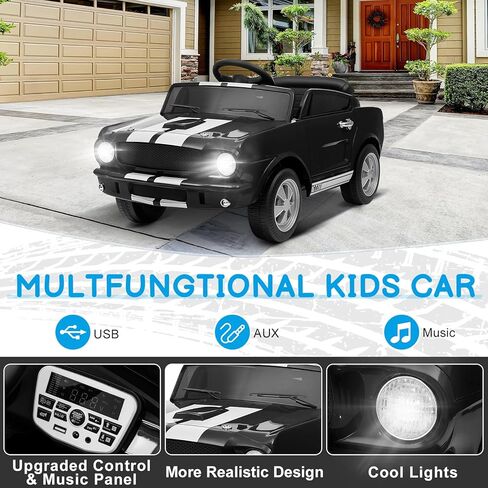 Winado 12V Licensed Shelby Electric Car for Kids, Battery Powered Ride On Toy for Toddlers with Remote Control, Upgrade Panel, Bluetooth, Shock Absorbers, Safety Belt, 3 Speeds, LED Lights - Black in Kuwait