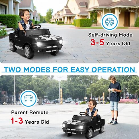 Winado 12V Licensed Shelby Electric Car for Kids, Battery Powered Ride On Toy for Toddlers with Remote Control, Upgrade Panel, Bluetooth, Shock Absorbers, Safety Belt, 3 Speeds, LED Lights - Black in Kuwait