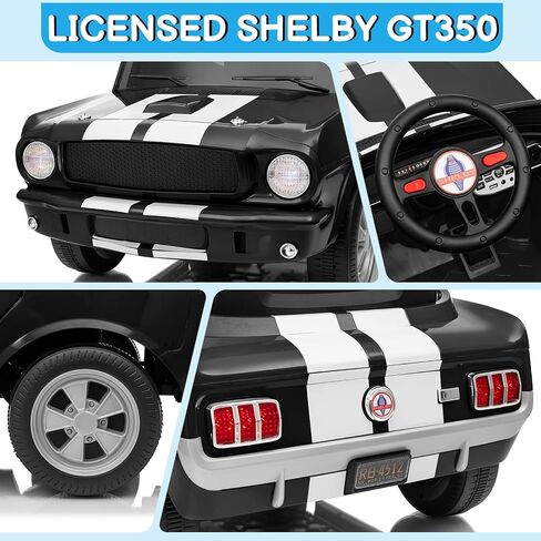 Winado 12V Licensed Shelby Electric Car for Kids, Battery Powered Ride On Toy for Toddlers with Remote Control, Upgrade Panel, Bluetooth, Shock Absorbers, Safety Belt, 3 Speeds, LED Lights - Black in Kuwait