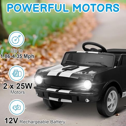 Winado 12V Licensed Shelby Electric Car for Kids, Battery Powered Ride On Toy for Toddlers with Remote Control, Upgrade Panel, Bluetooth, Shock Absorbers, Safety Belt, 3 Speeds, LED Lights - Black in Kuwait