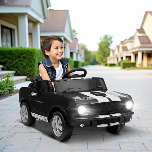Winado 12V Licensed Shelby Electric Car for Kids, Battery Powered Ride On Toy for Toddlers with Remote Control, Upgrade Panel, Bluetooth, Shock Absorbers, Safety Belt, 3 Speeds, LED Lights - Black in Kuwait