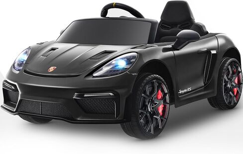 12 فولت ركوب على سيارة بورش 718 ، سيارة كهربائية للأطفال مع التحكم عن بعد ، ضوء LED الأمامي/الخلفي ، الراديو ، USB/AUX ، الأبواب المفتوحة ، وظيفة التعليق ، إطارات متينة (أسود) in Kuwait