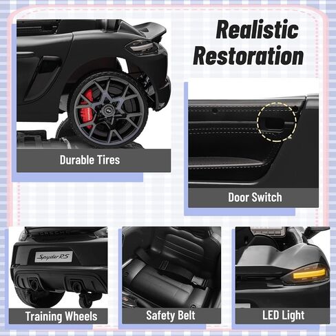 12 فولت ركوب على سيارة بورش 718 ، سيارة كهربائية للأطفال مع التحكم عن بعد ، ضوء LED الأمامي/الخلفي ، الراديو ، USB/AUX ، الأبواب المفتوحة ، وظيفة التعليق ، إطارات متينة (أسود) in Kuwait