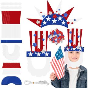 Cinrobiye 24 Set 4th of July CraftK Kits,American Patriotic Photo Booth Party Props Masks Decorations for Memorial Day Party Favor Masquerade School Home USA Patriotic Activity Decoration Supplies