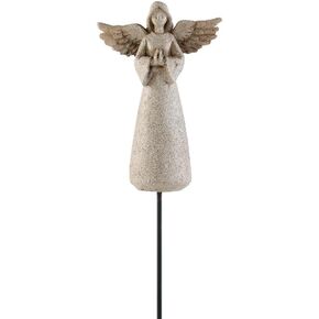 Napco Imports Praying Angel 4 Inch Greige Resin Mini Floral Plant Pick for Fairy Gardens or Planter Pots