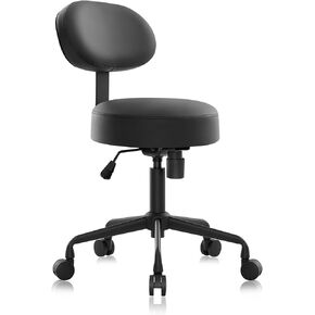 Heavy Duty Extra-Wide Seat Adjustable Height Swivel Rolling Stool for Dental Clinic, Salon, Office, and Bar - NAIA 502 (Black, Standard)