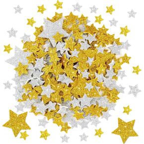 1026pcs ملصقات رغوة نجمة بريق ، نجوم الرغوة الذهب والفضة ، ملصقات لاصق ذاتي ، نجوم كبيرة وصغيرة للازدحام للفنون الفني