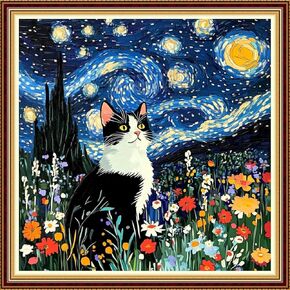 Hopeart Stamped Cross Stitch Kits for Beginner Embroidery Kits for Beginners Adults DIY 11CT Cross Stitch Patterns Needlepoint Kits Crossstitching Kits-A Family of Colorful Cats 18x18 inch