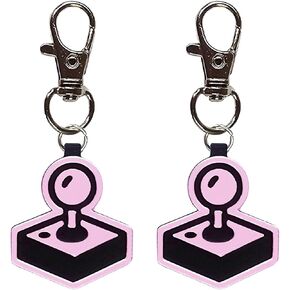 Arcade Joystick Collar Charm Zipper Pull Charm Yazzle Dazzle Set of 2 Pink Black Handmade Handcrafted Video Game 80s Token Quarter Gamer