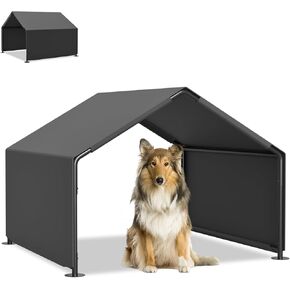 Dog Shade Shelter Outdoor, 4'x4'x3' Extra Large Dog Tent Outdoor, Dog Shade for Outside with Waterproof Roof, Grey Sun Rain Cover for Pet Cat Goat Pig Small Animals and Livestock