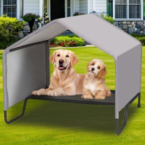 Large Dog Shade Shelter Outdoor Tent Dog House for Large Medium Dogs, Pet Tent Weatherproof, Outside Sun Rain Canopy Pet Houses with Elevated Dog Bed for Dogs and Livestock,3.4'x3.4'x3.2', Grey