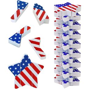Wooden Blocks Stacking Game 4th of July American Flag Star Shapes Tumble Tower Red Blue White Wood Stacking Game Independence Day Indoor Outdoor Balance Game Patriotic Party Decor for Kid Adult Family