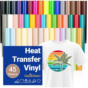 TECKWRAP HTV Vinyl Bundle Heat Transfer Vinyl 12"x10" - Includes 45 Sheets Assorted Colors Iron on Vinyl Pack, Heat Press Design for DIY T-Shirts and Other Fabrics
