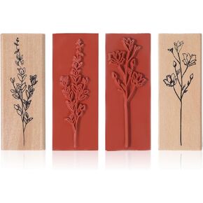2pcs Flower Stamp,Wooden Stamps,Plant Element Seal,Ink Stamps for Crafting Vintage Pattern Decoration, Letter Diary for DIY Handicraft Making Scrapbooks (Eucalyptus, Gesang Flower)