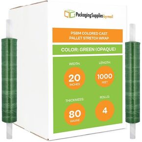 PSBM Black Stretch Wrap with Handles, 4 Pack, 20 Inch x 1000 Feet, Dark/Opaque Colored Plastic Cling with Extended Core Handles Built in