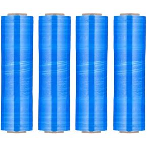 Stretch Wrap/Film, 18 Inch x 1500 Feet, 80 Gauge, 4 Pack, Dark Blue Colored Plastic Cling, Stretch Film Rolls, for Color Coding Moving Packing Pallets