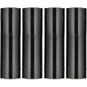MMBM Stretch Wrap, 18 Inch x 1000 Feet, 120 Gauge, 4 Pack, Dark Black Colored Plastic Cling, Stretch Film Rolls, for Color Coding Moving Packing Pallets