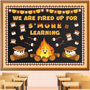 Camping Campfire Bulletin Board Decorations Set, Marshmallow S'More Themed Classroom Decor Marshmallow Name Tags Cutouts Back to School Bulletin Board for School Door Window Wall Decor