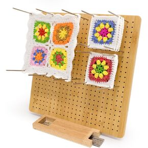 13" Crochet Blocking Board-Granny Square Blocking Board with 15 Stainless Steel Pegs, Crochet Blocking Board with Pegs, Bamboo Blocking Boards for Crochet Projects, Knitting Blocking Mats