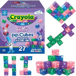 Crayola Magnetic PIP Cubes, Mini Magnetic Blocks Playset, STEM & Montessori Building & Educational Toys for Kids, Travel Toys for Boys and Girls Ages 3+, 27-Piece Set (Bold)