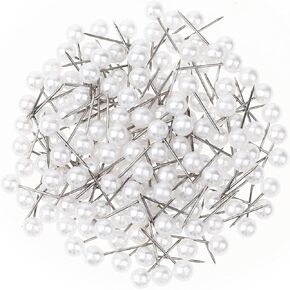 150 PCS Pearl Push Pins Pearl-Head Map Pins with Storage Case Decorative Tacks Round Short Pin White Mini Tacks for Sewing Craft Wedding Holiday DIY Accessories (0.6Inch)
