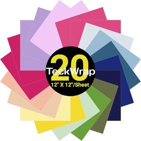 Teckwrap صفائح فينيل لاصق دائمة ، 12 "× 12" فينيل دائم متنوع للملصقات DIY ، ديكور ، سهلة التوافق مع آلات القطع 20 ورقة