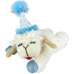Multipet Lamb Chop w/Birthday Hat Blue 4" Pet Toy