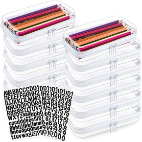 12 Pcs Clear Hard Zipper Case Plastic Zipper Pouch with 5 Sheets Alphabet Stickers Double Toy Storage Organizer Bins Makeup Case for Travel Building Blocks Puzzles Cosmetic(13.78 x 11.81 x 2")
