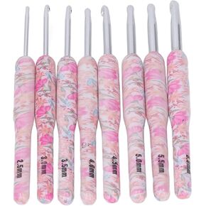 8Pcs Crochet Hook Set, Ergonomic Soft Grip Crochet Handles Yarn Knitting Needles for Arthritic Hand (Smash Flower)