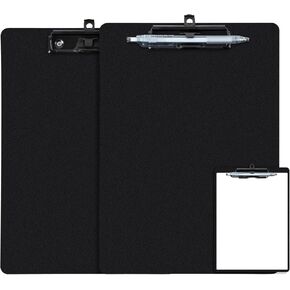 Black Clipboard with Pen Holder, 2 Pack Plastic Clipboard with Low Profile Metal Clip, Hanging Clip Boards Holds 8.5x11 Inch Papers, Standard A4 Letter Size Clip Boards for Offices & School