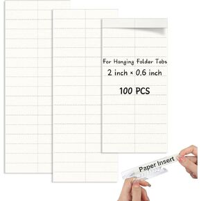 100 Pack Hanging File Folder Paper Inserts 2 Inch White Blank Cardstock File Tab Inserts for Hanging Folder (2×0.6 inch)(No Tabs)