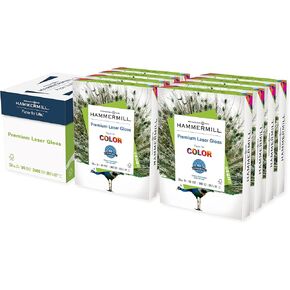Hammermill Glossy Paper, Laser Gloss Copy Paper, 8.5 x 11 - 8 Pack (2,400 Sheets) - 94 Bright, Made in the USA Glossy Printer Paper, 163110C