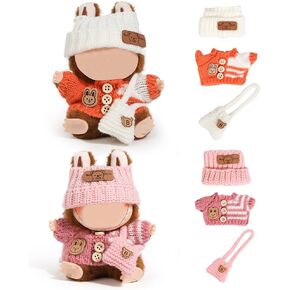 (2 Pack) XMBYGY Doll Clothes for Labubu (for Standing/Sitting 17/15cm Doll)(NO Doll)- Multiple Style Accessories Clothes for Dolls Outfit Included Clothing+ Hat+ Shoulder Bag for Girl Woman