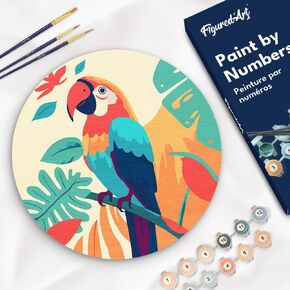 Figured'Art Paint by Numbers Kit for Adults on Wood Slice, 11.8in Diameter - Lion - Craft Art Painting DIY Canvas