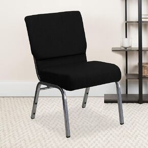 EMMA + OLIVER Stacking Auditorium Chair with 21" Seat - Black Fabric/Silver Vein Frame
