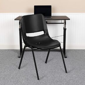 5 Pack 661 lb. Capacity Black Ergonomic Stack Chair w/ Black Frame-16" Seat Height