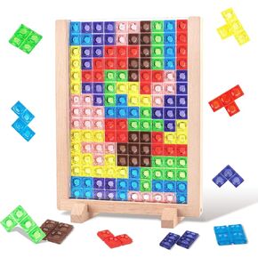 Wooden Russian Blocks Puzzle,3D Transparent Brain Teaser Toys, Stacking Puzzle Toy Tetris for Kids Intelligence Game Montessori Toys for 3 4 5 6 7 Years Old Boys Girls