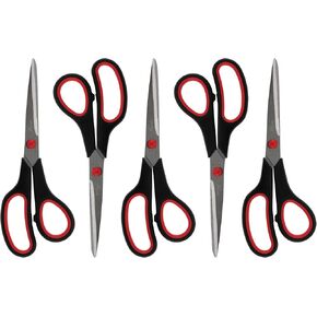 8" Multipurpose Comfort Grip Stainless Steel Office Scissors 5 Pack - Right or Left Hand Scissors for Office Use – Rust and Wear-Resistant Blades, Precise Cuts for Mixed Media Crafts