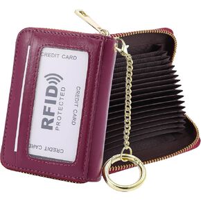 RFID Blocking Credit Card Holder, 20 Card Slots Large Capacity Accordion Card Wallet, Leather Card Case with Removable Keychain and ID Window - Oil Wax Leather,Black in Kuwait