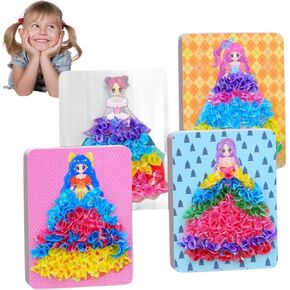 Fabric Art Frenzy for Kids 4 Set(16Pcs) Girls, Animals & Flowers Poke Art Developmental DIY Friendly Hangable Easy Fabric for Girls 3+ #·